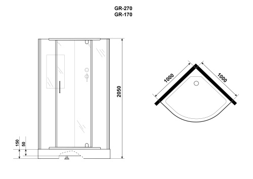 Душевая кабина Grossman Classic GR170 100х100 четверть круга без крыши ориентация универсальная - фото 4