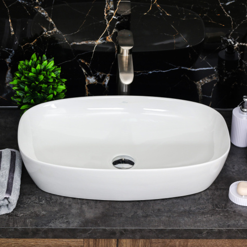 Раковина из сантехнического фарфора Melana 78329-805 60х38 накладная цвет белый без отверстий под смеситель - фото 3