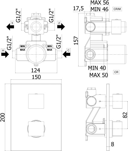 Смеситель для ванны с душем Paffoni Elle LEQ518NO/M встраиваемый в стену черный с термостатом - фото 2