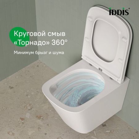 Унитаз подвесной IDDIS Bild BIQRNSEi25 белый с сиденьем микролифт безободковый смыв торнадо
