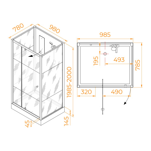 Душевая кабина RGW Andaman 411320780-95 100х80 прямоугольная без крыши ориентация универсальная - фото 2