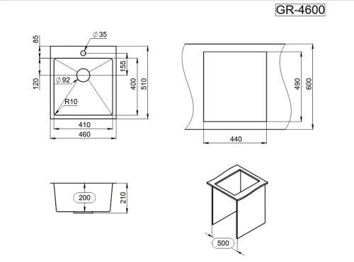 Кухонная мойка Granula 4600, СТАЛЬ САТИН 46х51 цвет сталь сатин поверхность матовая - фото 3