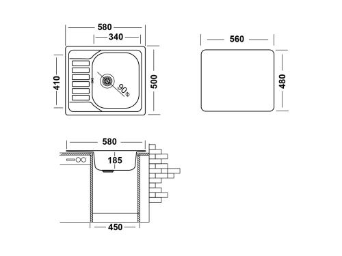 Кухонная мойка Ukinox Гранд GRL580.500 -GT8K 2L 50х58 цвет стальной поверхность рифленая - фото 3