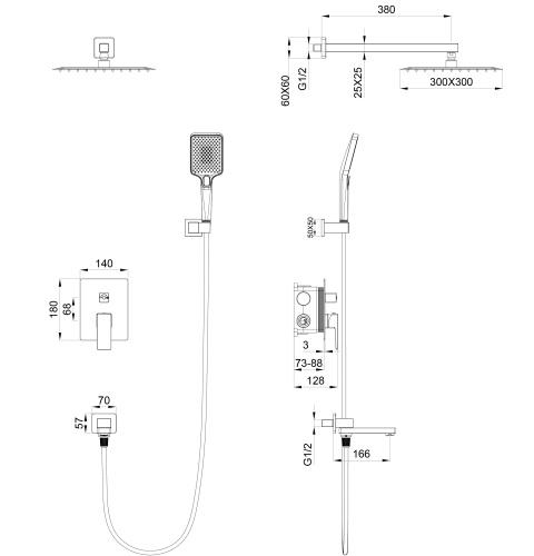 Душевая система Wonzon & Woghand CUBE 2.0 WW-88939068-BGM встраиваемый в стену - фото 2