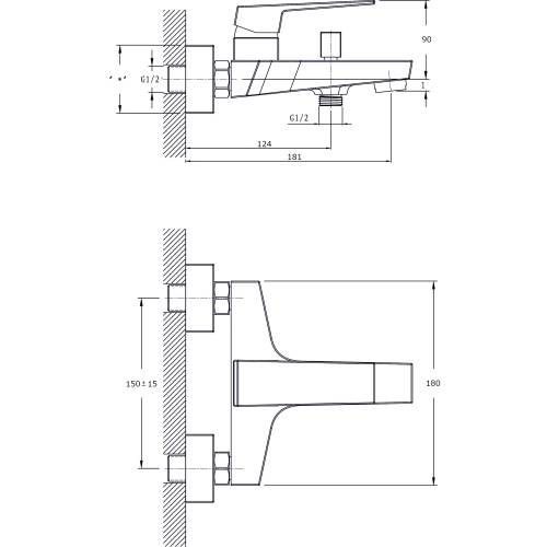 Смеситель для ванны Rush Thira TR3635-44Grey настенный графит - фото 2
