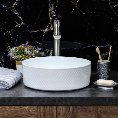 Раковина из сантехнического фарфора Melana 320339-805 36х36 накладная цвет белый без отверстий под смеситель - фото 4