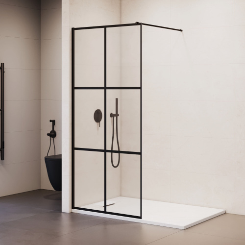 Душевая перегородка RGW Walk In 35101190-84 90х200 стекло с рисунком профиль черный - фото 2