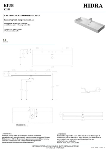 Раковина керамическая Hidra Kiub KI120/026 121х46 подвесная цвет черный матовый 1 отверстие под смеситель - фото 2