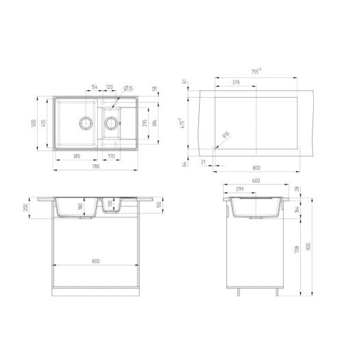 Кухонная мойка Grandex Aqua 600115 78х50 цвет черный металлик поверхность матовая - фото 3
