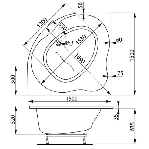Ванна акриловая Vagnerplast Plejada VPBA150PLE3X-04 150х150 угловая четверть круга без каркаса - фото 2