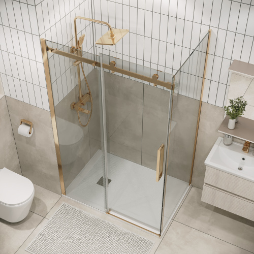Душевая перегородка Grossman Classic 200.K33.04.90.32.00 90х195 стекло прозрачное профиль золото глянцевое - фото 5