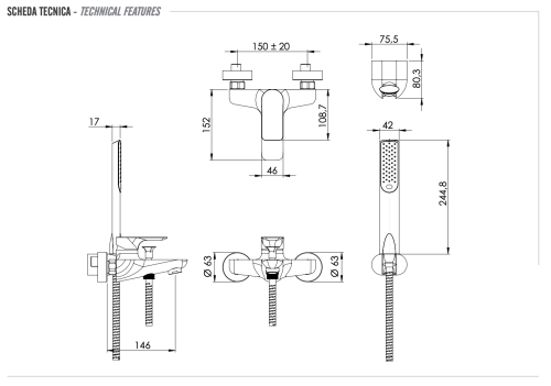 Смеситель для ванны Remer Infinity I02NO настенный черный - фото 2