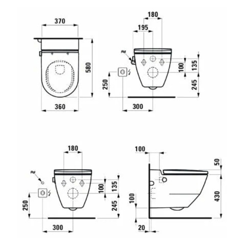 Унитаз-биде подвесной Laufen Cleanet 8.2060.1.400.000.1 белый с сиденьем микролифт безободковый каскадный смыв - фото 2