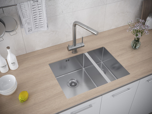 Кухонная мойка Paulmark GERBERG 59/2S UNI PM225944-BSL 34х39 цвет брашированная нержавеющая сталь поверхность матовая - фото 3