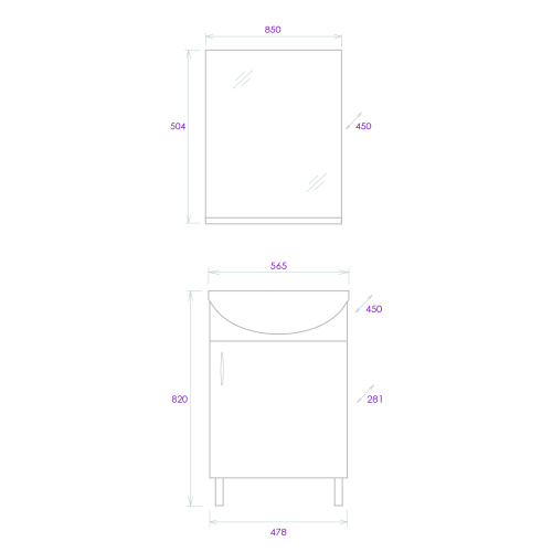 Комплект мебели: тумба + раковина 52x44x82 + зеркало Onika ЭКО 105204 напольный цвет белый - фото 4