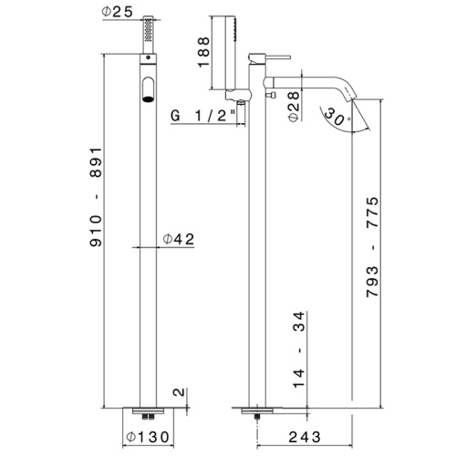Смеситель Newform Source 69684EX.59.098 напольный золото - фото 2