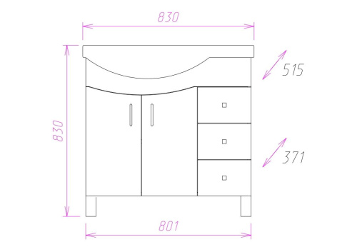Тумба под раковину Onika Эльбрус 108202 80х37х68 напольная - фото 3