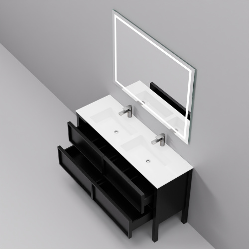 Тумба с раковиной+зеркало Art Decco Elisa (Элиса) AES14F78D1MF 140x45x85 напольная цвет черный дуб - фото 4