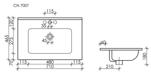 Раковина из сантехнического фарфора Ceramica Nova ELEMENT CN7007 70х50 накладная цвет белый 1 отверстие под смеситель - фото 5