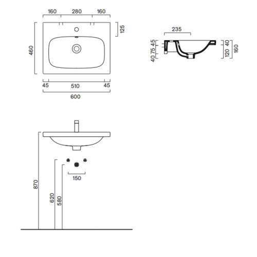 Раковина керамическая Catalano Alvea 60 см 620600001 подвесная цвет белый без отверстий под смеситель - фото 2