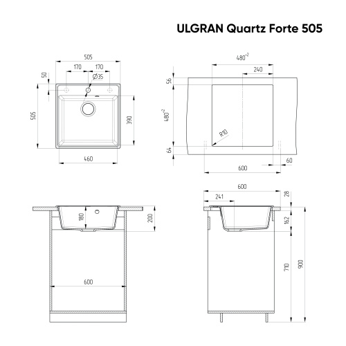 Кухонная мойка Ulgran Quartz Forte 505-10 51х51 цвет песочный - фото 2