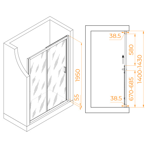 Душевая дверь RGW Passage 350801614-14 140х195 стекло прозрачное профиль черный - фото 3