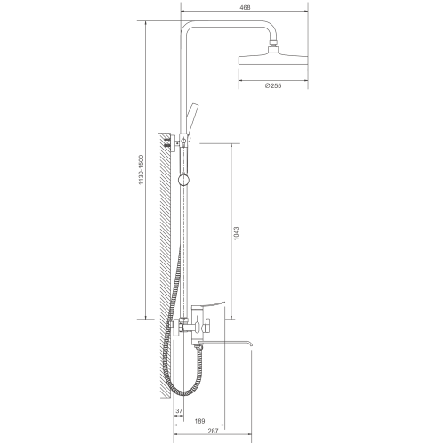 Душевая стойка BELZ B812 B24812-1 настенная цвет сатин - фото 2