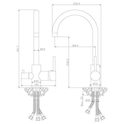 Смеситель для кухни Rossinka Z Z35-28 на мойку хром - фото 2