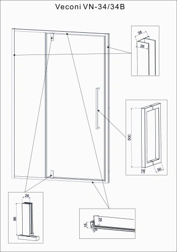 Душевая дверь Veconi Vianno VN34B-110-01-C7 110х195 стекло прозрачное профиль черный - фото 4