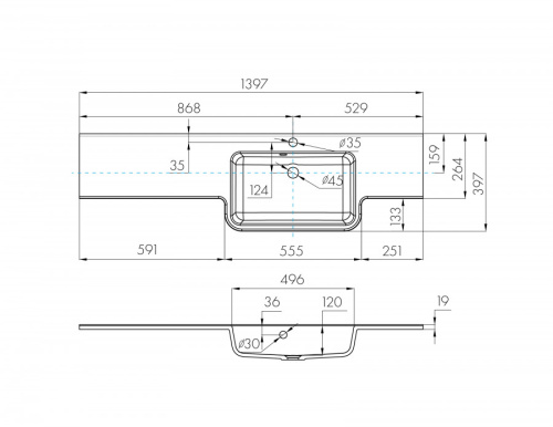 Раковина из литьевого мрамора Aquaton Hotel 1A709731PI01P 140х41 подвесная цвет белый - фото 2