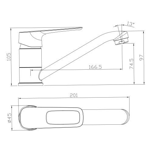 Смеситель для кухни Rossinka RS46 RS46-22 на мойку хром - фото 2