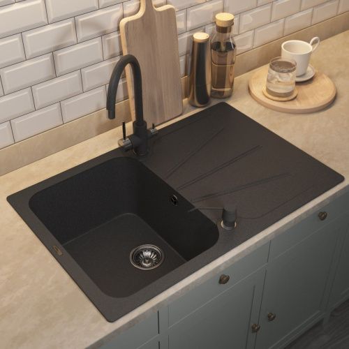 Кухонная мойка Uperwood Quartz Premium UPD-04 3910202115 80х50 цвет черный поверхность матовая - фото 3