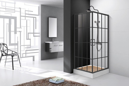 Душевой уголок Cerutti SPA MUZA90 90х90 стекло прозрачное с рисунком профиль черный без поддона - фото 4