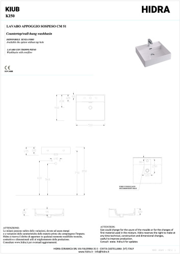 Раковина керамическая Hidra Kiub KI50/026 51х46 подвесная цвет черный матовый 1 отверстие под смеситель - фото 2