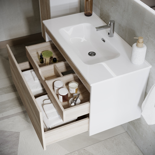 Тумба под раковину Sancos Smart SM100E 99х45х50 подвесная цвет дуб бардолино/белый - фото 5