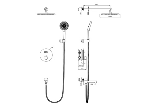 Душевая система Wonzon & Woghand WW-88929010-BGM встраиваемая в стену цвет графит с термостатом - фото 2