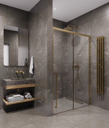 Душевая дверь Timo T53L 130х200 стекло прозрачное профиль золото матовое - фото 2