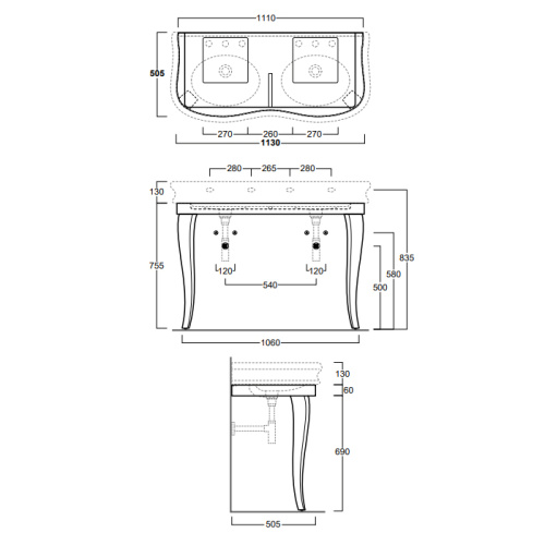 Консоль под раковину Simas Lante LAM120 bi 113х51х76 напольная цвет белый - фото 2