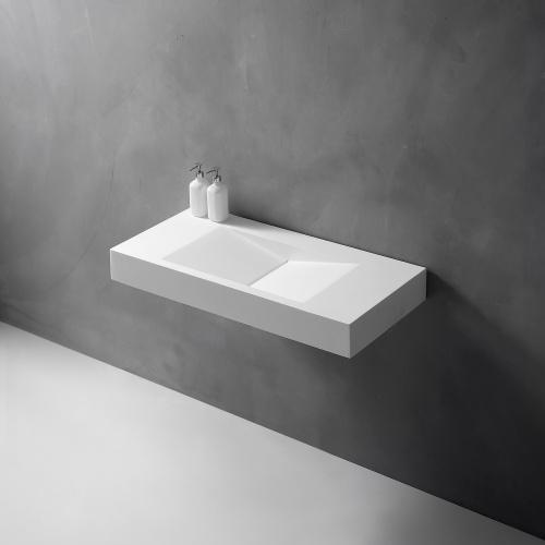 Раковина из искусственного камня Abber STEIN AS2641 100х48 подвесная цвет белый матовый без отверстий под смеситель - фото 3