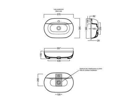 Раковина из сантехнического фаянса Hatria HAPPY HOUR Y8AM01 60х40 накладная цвет белый