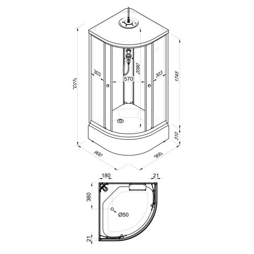 Душевая кабина Тритон Ультра Щ0000061849 90х90 четверть круга с крышей ориентация универсальная - фото 2