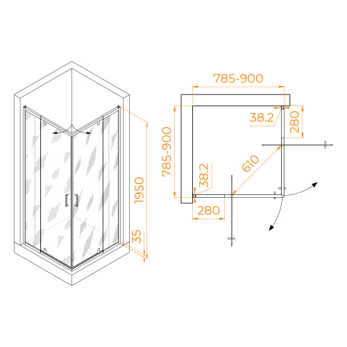 Душевой уголок RGW Passage 350803888-11 80х80 стекло прозрачное профиль хром глянцевый без поддона - фото 2