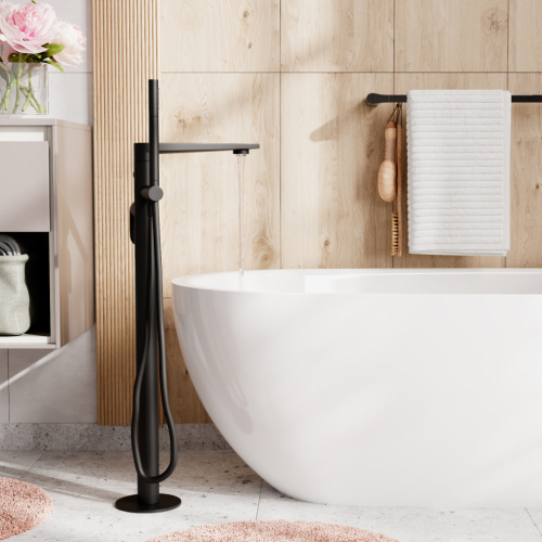 Смеситель для ванны с душем WasserKRAFT Elbe 7400 7421 напольный черный - фото 2