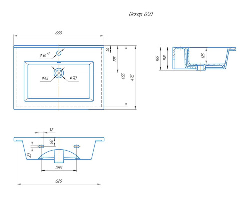 Раковина Onika Оскар 4640021062203 66х48 накладная цвет белый - фото 2