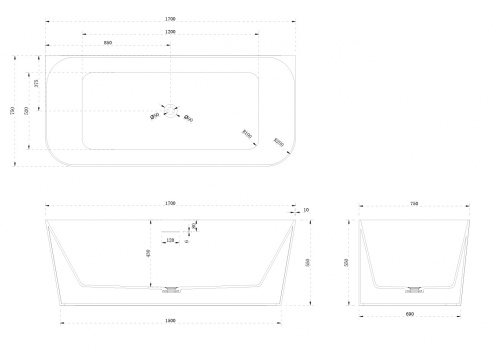 Ванна из искусственного камня Abber Stein AS9617 170х75 пристенная прямоугольная с ножками - фото 4