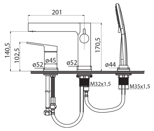 Смеситель BelBagno DELTA DEL-BVD3-NERO на борт ванны черный матовый - фото 2