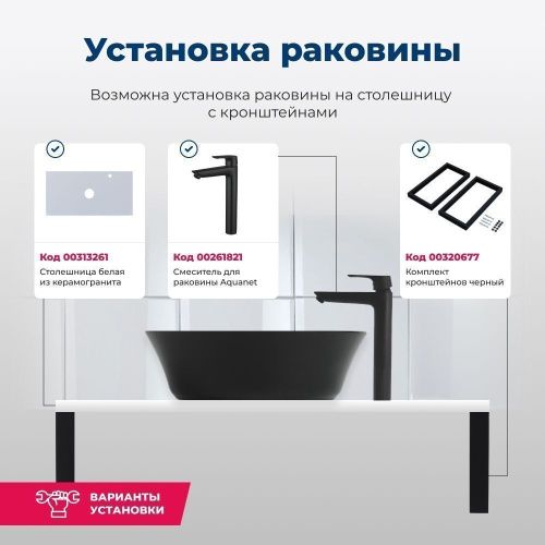 Раковина керамическая Aquanet Smart SMART-1-MB 40х40 накладная цвет черный без отверстий под смеситель - фото 5