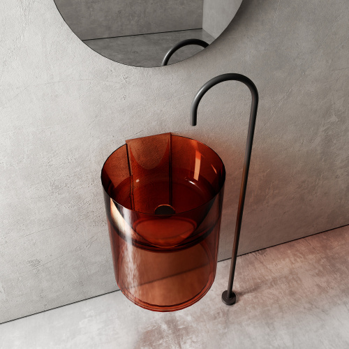 Раковина из полиэфирной смолы Abber KRISTALL AT2704Opal 42х42 подвесная цвет коричневый без отверстий под смеситель - фото 3