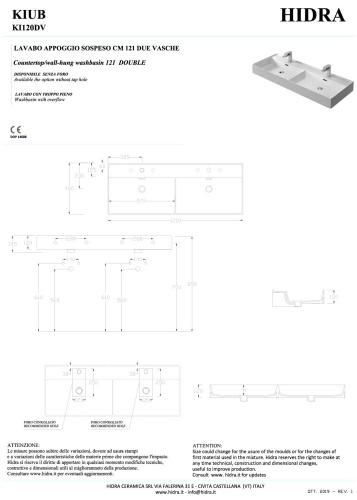 Раковина керамическая Hidra Kiub KI120DV/026 121х46 подвесная цвет черный матовый 2 отверстия под смеситель - фото 2