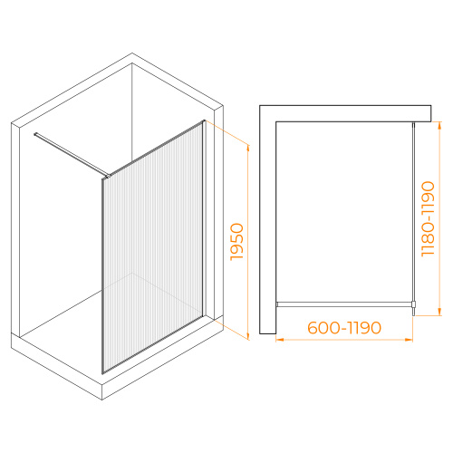 Душевая перегородка RGW Walk In 06100812-154 120х195 стекло рифленое профиль черный - фото 4